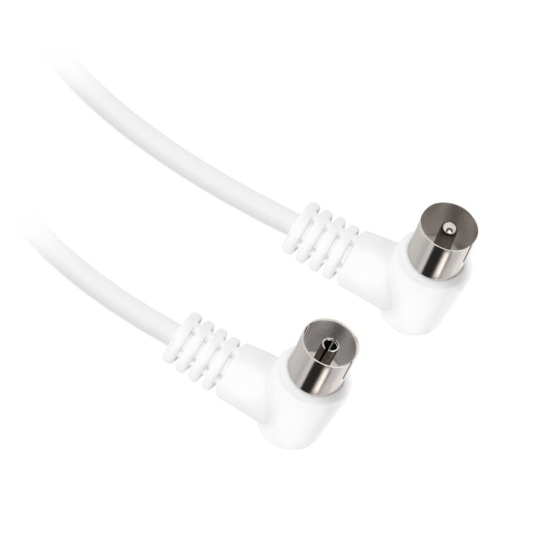 White 3m antenna cable with 9.5mm male to female 90° connectors, 75dB shielding, male-male adapter included - Keans