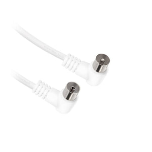 Antenna cable 9,5 mm male to 9,5 mm female, 90° connectors, cable length 1.8 m, m-m adapter included, white color, 75dB