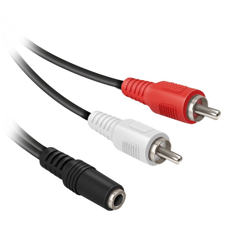 Audio cable jack 3,5 mm stereo female to 2 RCA male, cable length 0,3 m. PVC connector, nickel plated