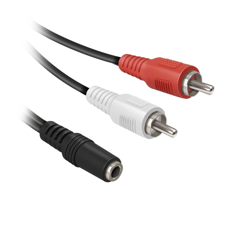 Audio cable jack 3,5 mm stereo male to 2 RCA female, cable length 0,3 m. PVC connector, nickel plated