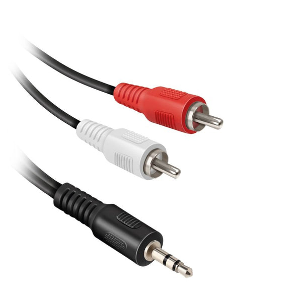 Audio cable jack 3,5 mm stereo male to 2 RCA male, cable length 1,8 m. PVC connector, nickel plated