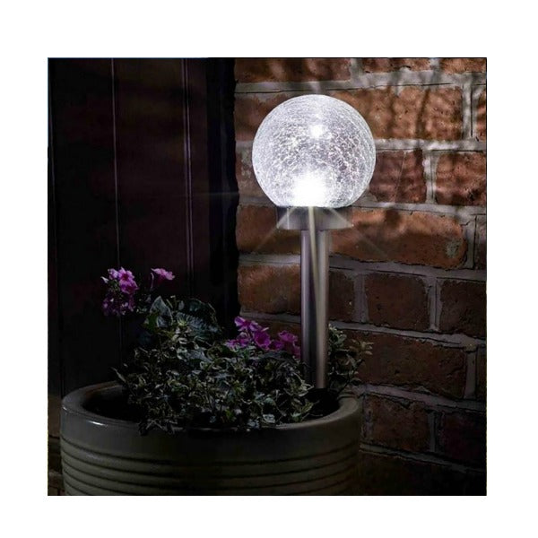 AURORA Solar Light 5 Lumens, Stainless Steel Nickel, Heavy Duty Glass Globe, Bright Crackle Light – Keans Claremorris