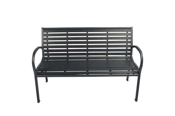 Polywood slatted black garden bench, durable low-maintenance seating by Keans Claremorris, ideal for outdoor use.