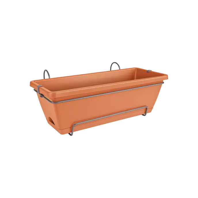 Barcelona Allin1 50cm Terra balcony planter, recycled plastic, 100% recyclable, includes rack & saucer – Keans Claremorris