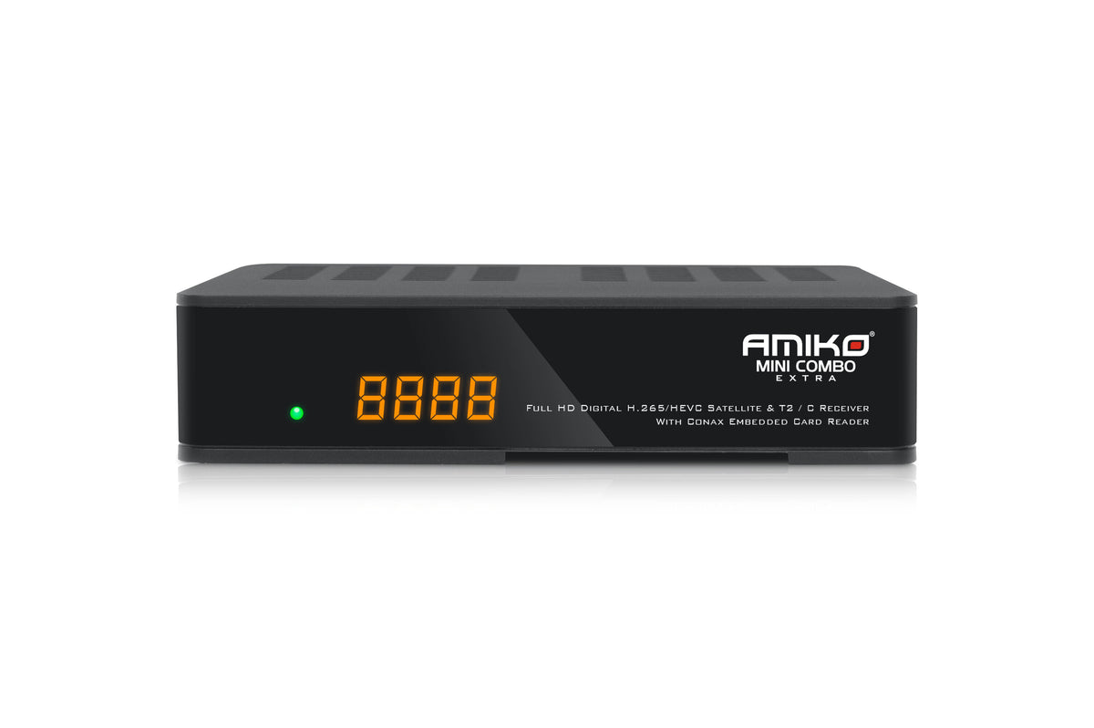 Amiko UK Plug Full HD Sat & T2 Combo Receiver with H.265, 1080p, PVR, Ethernet, USB WiFi – Keans Claremorris
