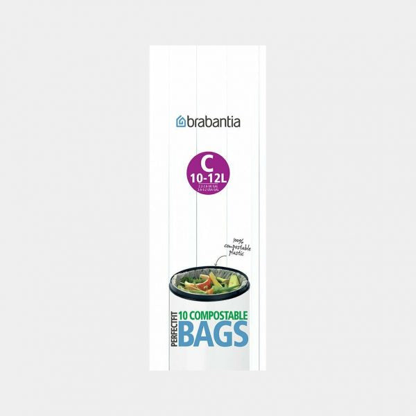 Brabantia PerfectFit compostable bin liners Code C, 10-12L, 10 bags roll, fits Brabantia bins – Keans Claremorris