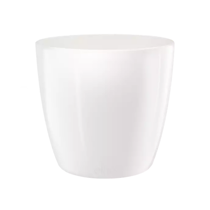 Brussels Diamond Round 18cm white flower pot, watertight, recycled plastic, modern design – Keans Claremorris