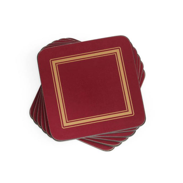 Set of 6 Burgundy Classic Coasters, MDF with cork back, heat and stain resistant by Pimpernel | Keans Claremorris