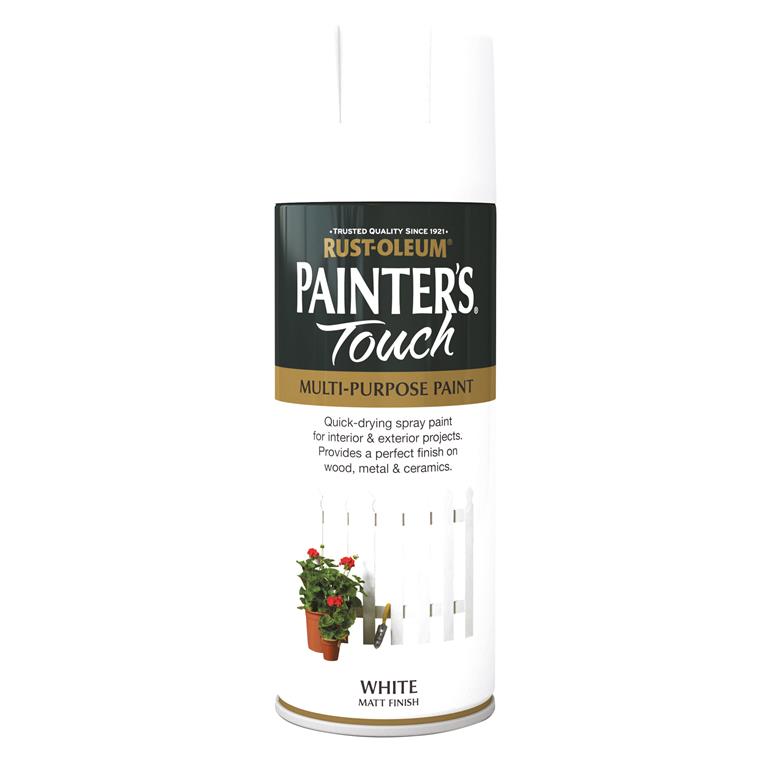 Painters Touch Matt White 400ml spray paint, fast-drying, durable finish, multi-purpose for indoor/outdoor use - Keans