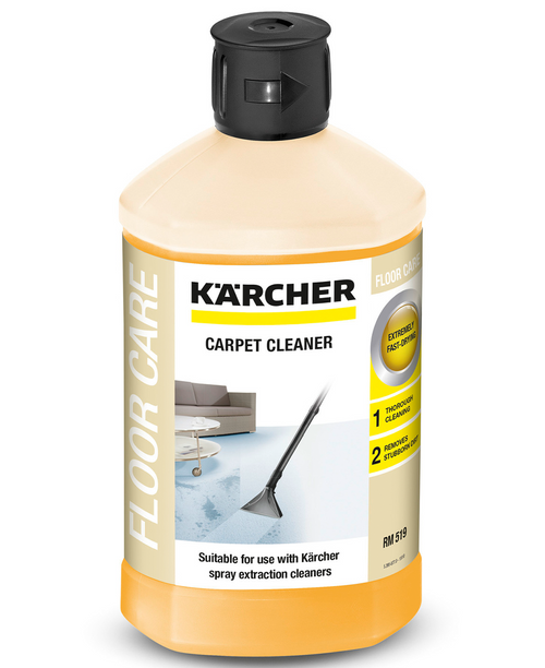 Karcher Carpet Cleaner 1L, fast-drying deep cleaner for carpets, removes dirt quickly, available at Kean’s Claremorris. –