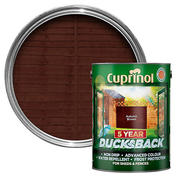 Ducksback Autumn Brown 5L wood treatment, water-based, protects fences and sheds, quick-dry, low odour – Keans Claremorris