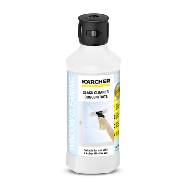 Karcher Glass Cleaner Concentrate 500ml for streak-free, eco-friendly cleaning of windows and mirrors, available at Kean’s