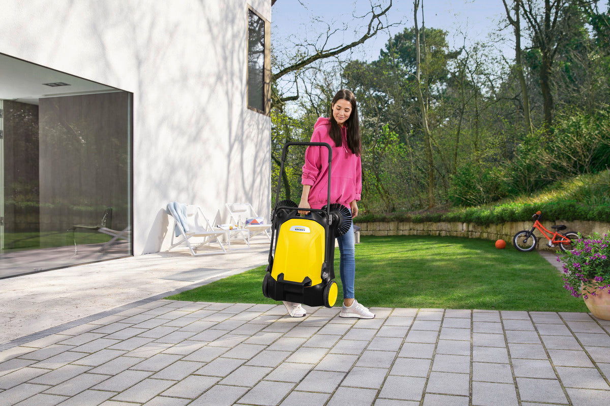 Kärcher Push Sweeper S4 Twin with dual brushes for efficient cleaning – available at Keans Claremorris store.