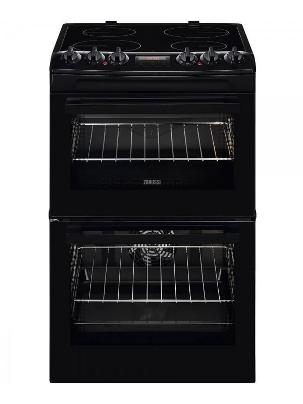 Zanussi 55cm black double oven electric cooker with ceramic hob, catalytic cleaning, fan oven – available at Kean’s