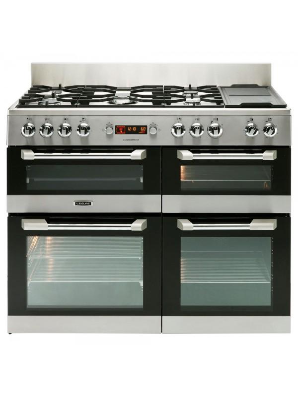 Leisure 110cm stainless steel range cooker with 5-burner gas hob, 3 ovens, grill, and LED timer – Keans Claremorris.