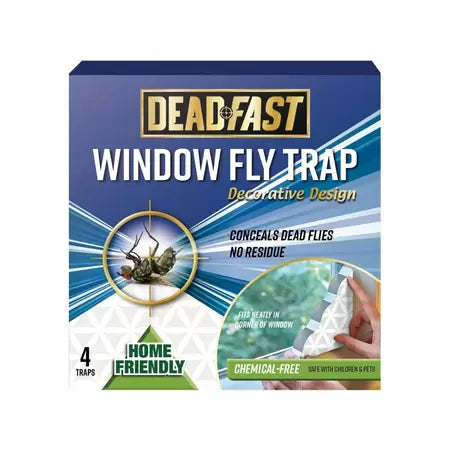 Deadfast Fly Window Trap 4 Pack with chemical-free lure, decorative design, 6x fly attraction - Keans Claremorris