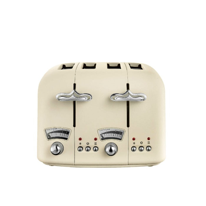 DeLonghi Argento 4-slice toaster in Flora Cream, 1800W, 6 settings with defrost and reheat - Keans Claremorris