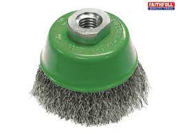 Faithfull Wire Cup Brush 75mm M14x2, 0.30mm stainless steel wire, high-speed cleaning, available at Kean’s Claremorris –