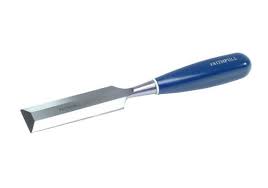 Faithfull 38mm bevel edge chisel with blue PVC grip, chrome vanadium blade, durable woodworking tool from Kean’s