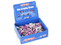 Faithfull 50-piece mini grinding wheel set with ¼in shank, multiple profiles for steel grinding, available at Kean’s
