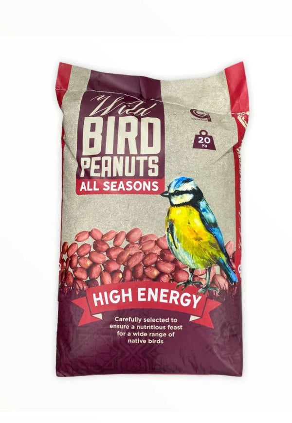 Wild Bird Peanuts 20kg bag by Goldcrop, high-energy bird food attracting Finches, Tits, Starlings – Keans Claremorris.