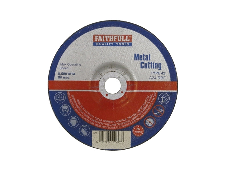 Faithfull 230mm Depressed Centre Metal Cutting Disc, 3.2mm thick, aluminium oxide, fibreglass reinforced – Kean’s