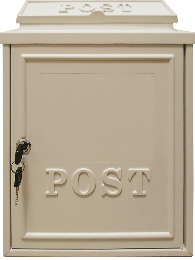 Manor Cream Cast Aluminium Wall Mounted Post Box with Lock, Large A4 Letterflap, 16x11x5 inch - Keans Claremorris