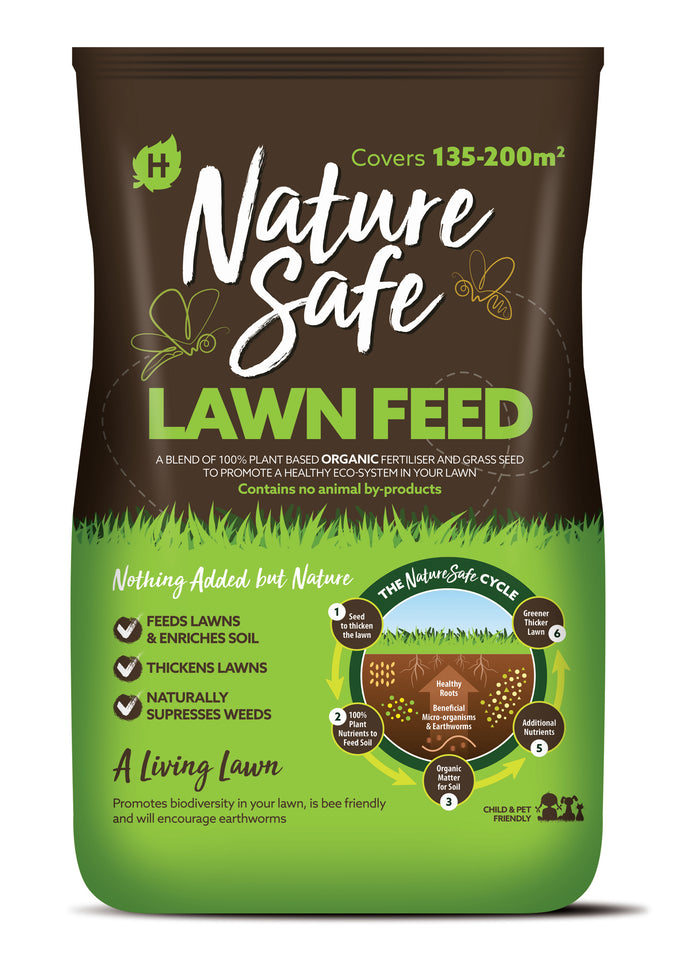 Naturesafe Organic Lawn Feed & Seed 10kg bag, 100% plant-based fertiliser with ryegrass, promotes healthy, weed-free lawn –