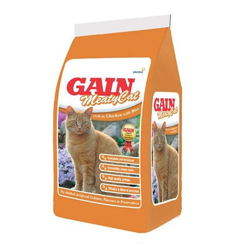Gain Meaty Cat Food 9kg - high protein chicken & rice, vitamin enriched, no artificial additives, suitable for all cat life