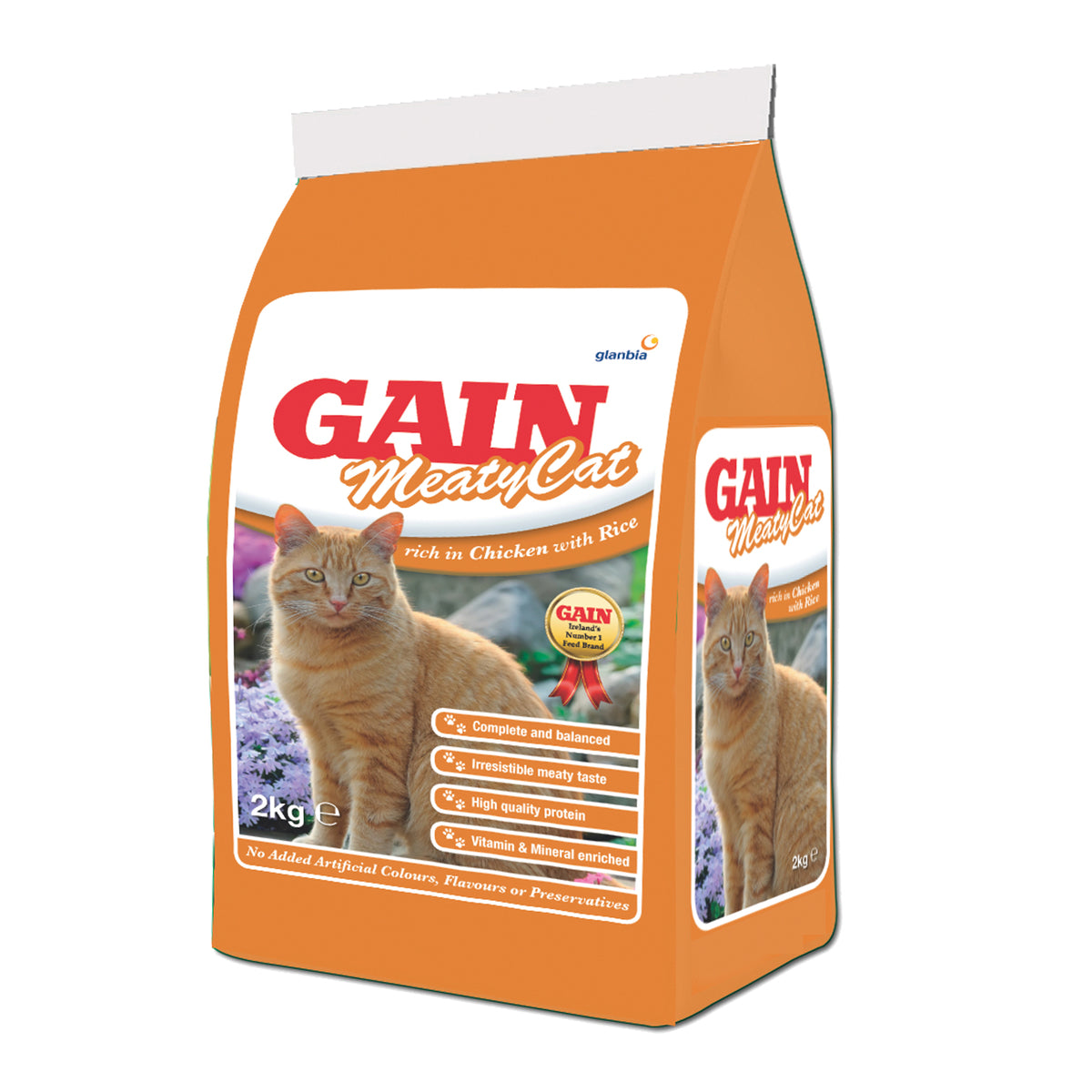 Gain Meaty Cat Food 2kg bag, high protein chicken & rice formula, vitamin enriched, for all life stages – Keans Claremorris