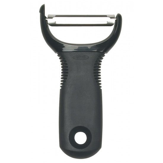 Oxo Good Grips Y Peeler with dual stainless steel blades, soft non-slip handle, potato eyer, available at Keans Claremorris.