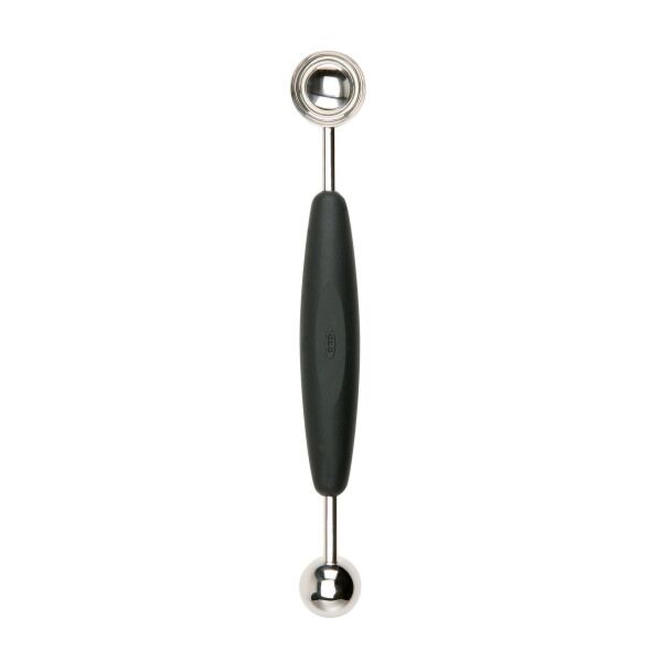 Oxo Double-Sided Melon Baller with stainless steel heads and soft grip handle, available at Keans Claremorris.