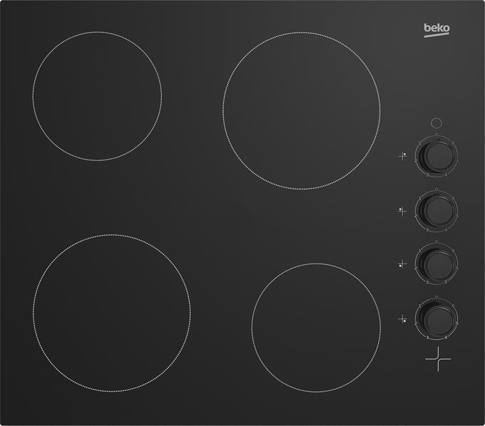 Built-in 60cm black ceramic hob with 4 Rapidlite zones, touch controls, easy-clean surface, available at Kean’s Claremorris.