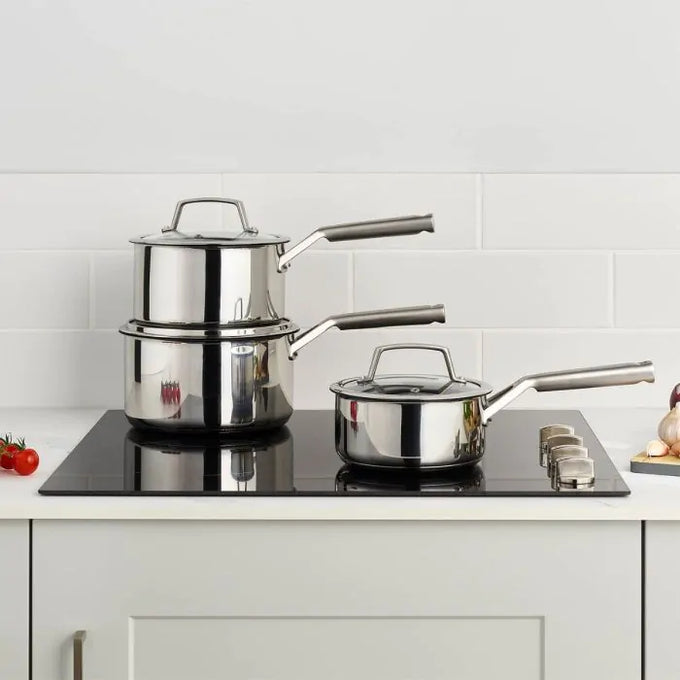 Ninja C63000UK Foodi Zerostick 3-piece stainless steel pan set, non-stick cookware, available at Keans Claremorris.