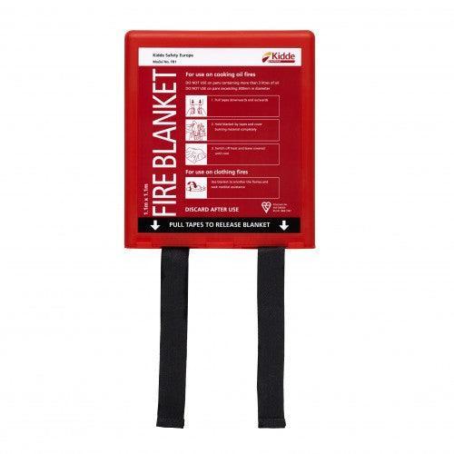 Kidde 1.1x1.1m fire blanket in red wall-mounted case, woven glass fibre, for kitchen and clothing fires - Keans Claremorris