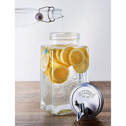 Kilner 3 Litre Fridge Drinks Dispenser with measuring scale, easy pour tap, silicone valve – space-saving design | Keans