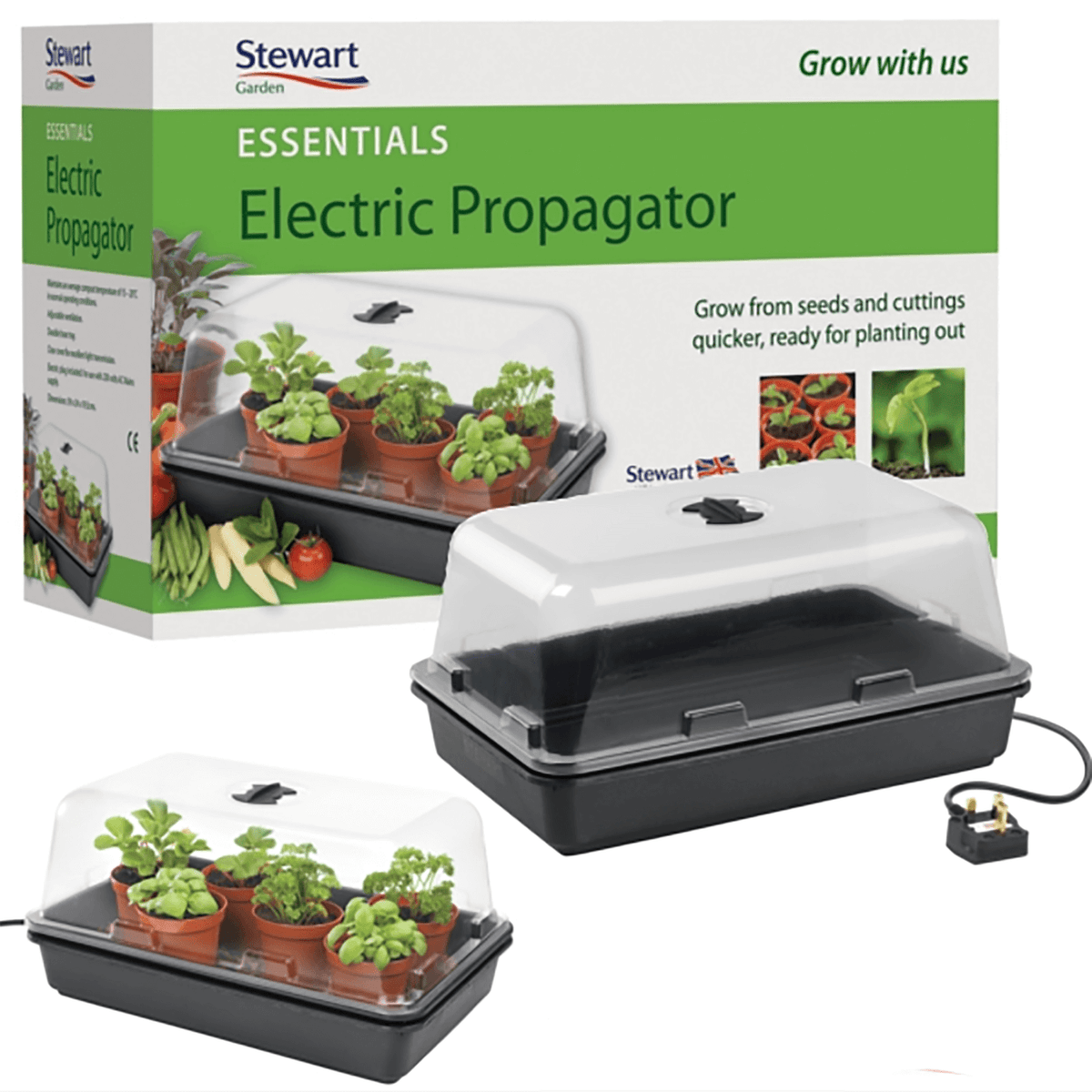 Stewart Electric Propagator 38cm with sealed heater, clear cover, adjustable vents, ideal for seedlings - Keans Claremorris