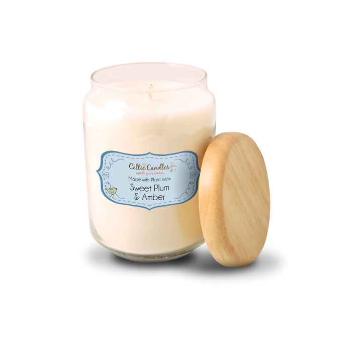 Large Pop Jar Sweet Plum & Amber candle, 100% organic plant wax blend, skin-safe, by Keans Claremorris