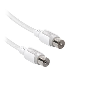 Antenna cable 9,5 mm male to 9,5 mm female, white color,cable length 3 m + coax adapter male-male, 75dB