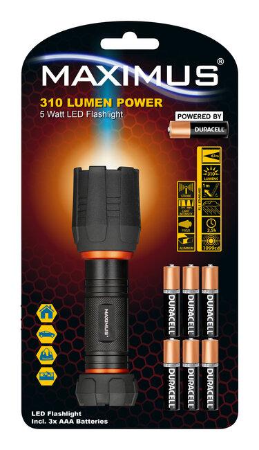 Maximus 310 Lumen Power  5 Watt LED Flashlight +3 Batteries