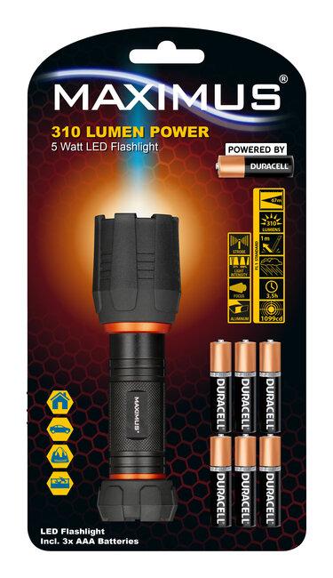 Maximus 310 Lumen 5W LED Flashlight with 3 Duracell Batteries, Lightweight and Long-Lasting – Keans Claremorris