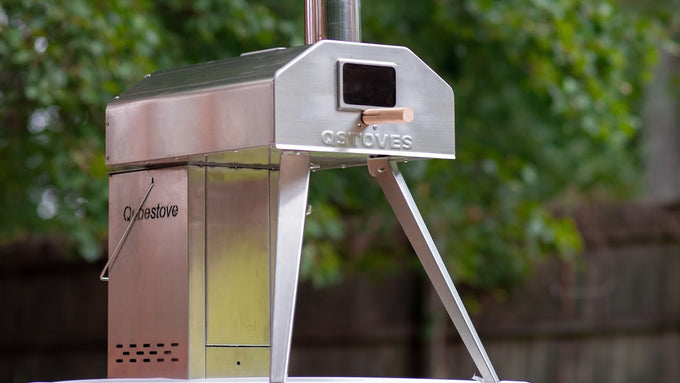Qubestove stainless steel rotating pizza oven with detachable stove, eco-friendly wood pellet fuel, portable - Keans