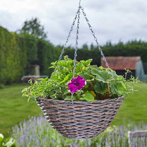 14'' Milano Faux Rattan Basket, durable pre-lined planter holding 7L compost, long-lasting rattan effect – Keans Claremorris