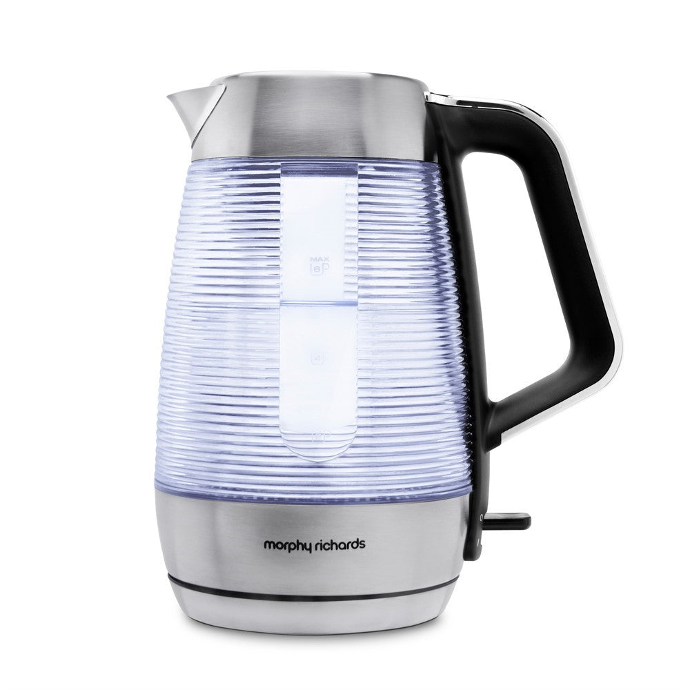 Morphy Richards 1.5L illuminated glass kettle with rapid 3kW boil, limescale filter, and 360° base – Keans Claremorris.