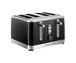 Russell Hobbs Inspire 4 Slice Black Toaster with stainless steel, textured ripple design – available at Keans Claremorris.
