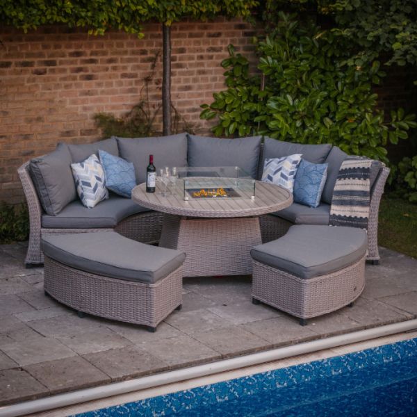 Oslo Curved Dining Modular Set With Gas FirePit Table