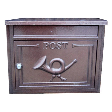 Built-in antique bronze Liffey post box, cast aluminium, secure key lock, A4 size, handcrafted in Ireland – Keans Claremorris