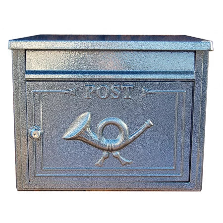 Built-in antique silver Liffey post box, cast aluminium, secure key lock, A4 size, traditional design – Keans Claremorris