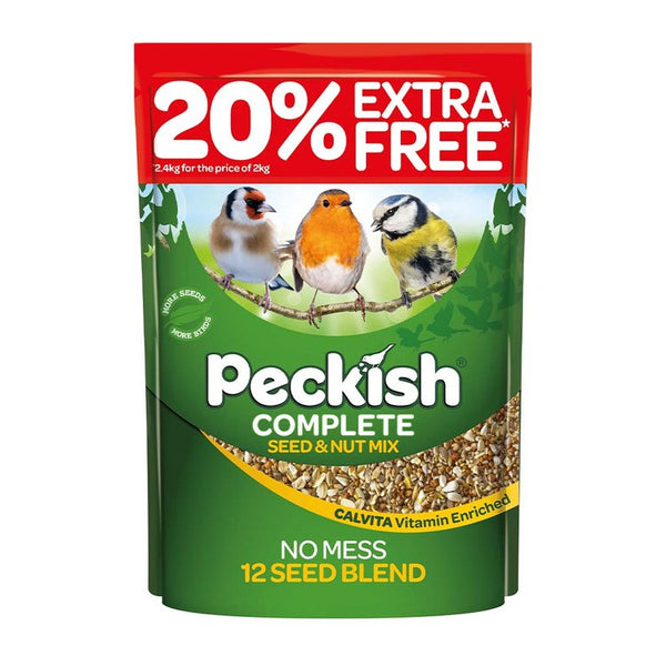 Peckish Complete 2Kg Seed & Nut Mix with 12 ingredients, husk-free, high energy bird food – available at Keans Claremorris.