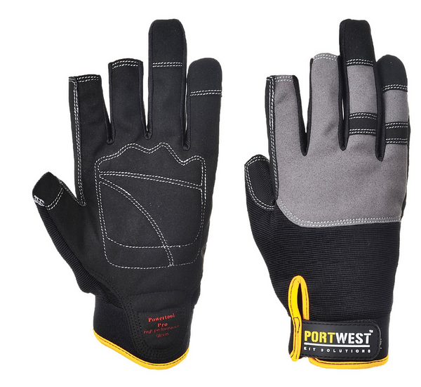 Powertool Pro gloves size 9, durable synthetic leather, impact-resistant, open fingertips for precision, Keans Claremorris.